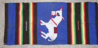 Vtg Mexican Saddle Blanket Rug White Burro Donkey Blue Wool Serape 21 