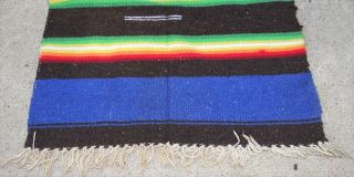 Vtg Mexican Saddle Blanket Rug White Burro Donkey Blue Wool Serape 21 