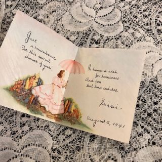 Vintage Greeting Card Bridal Shower Pretty Woman Flowers 2