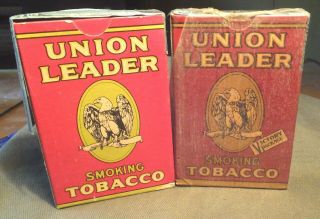 Vintage Two Union Leader Cardboard Smoking Tobacco With Eagle