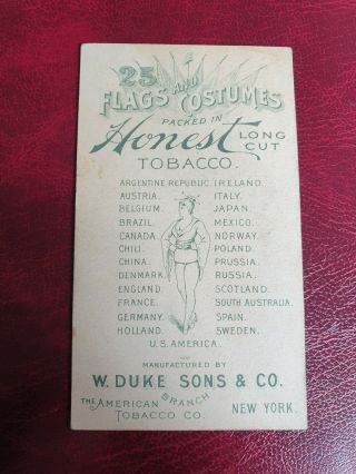 DUKE 1892 N109 cigarette tobacco card FLAGS AND COSTUMES - IRELAND 2