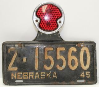 1945 Lancaster County Nebraska License Plate Duolamp Bracket Folite Tail Light