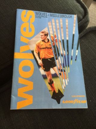 Wolverhampton Wanderers V Middlesbrough 1992 Soccer/football Programme