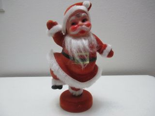 Vintage Christmas Decor - Flocked Santa Waving Dancing Figurine 8 3/4 " Tall