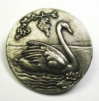Bb Vintage Metal Button W/ Swimming Swan Design - 1 