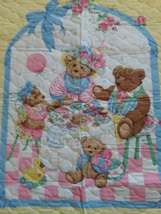 Cranston Double Sided Prequilted Tea Party Bears Baby Quilt Cotton Fabric Panel