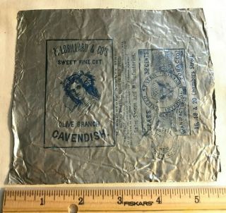 Antique Blue Olive Branch Cavendish Chewing Tobacco Tin Foil Wrapper P Lorillard