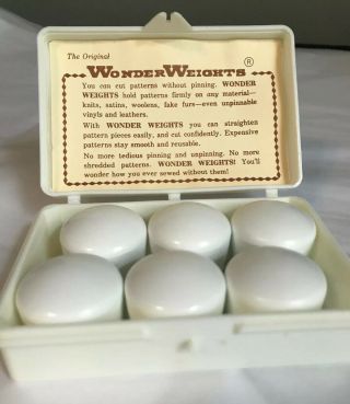 Vintage Set Of 6 White Sewing Wonder Weights W/box