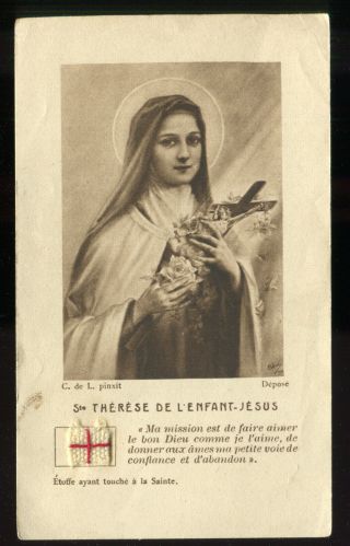 Antique Holy Card Of St Therese With Relic