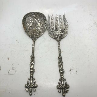 Fork And Spoon Serving Utensils Ornate Cherub And Other Designs Gothic