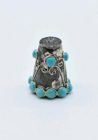Vintage Old Pawn Navajo Sterling Silver Turquoise Thimble Native American 2.  81g