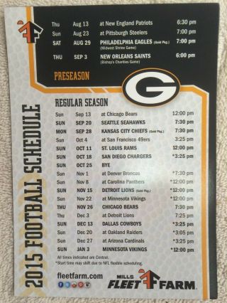 Green Bay Packers 2015 Football Schedule Magnetic Large 7 " X 5 "