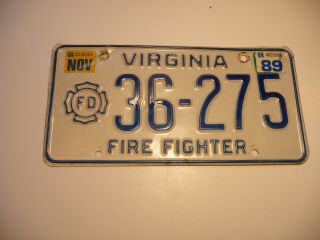 Virginia Fire Fighter License Plate