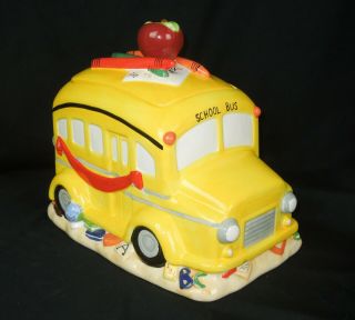 Vintage Ceramic School Bus Cookie Jar / Canister - Teacher Gift Hand Painted – E