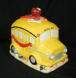 Vintage Ceramic School Bus Cookie Jar / Canister - Teacher Gift Hand Painted – E 3