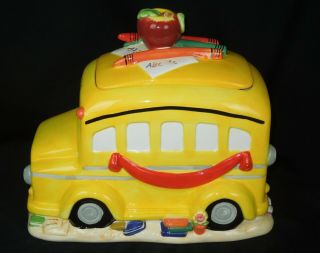 Vintage Ceramic School Bus Cookie Jar / Canister - Teacher Gift Hand Painted – E 5