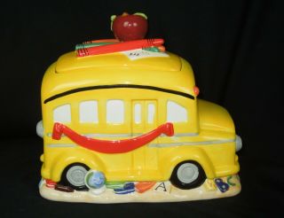 Vintage Ceramic School Bus Cookie Jar / Canister - Teacher Gift Hand Painted – E 7
