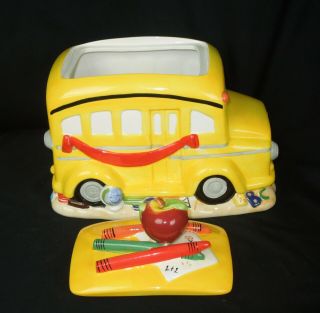 Vintage Ceramic School Bus Cookie Jar / Canister - Teacher Gift Hand Painted – E 8