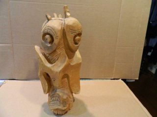 Hand Carved Wooden Owl Native American Table Top Totem Pole Vintage