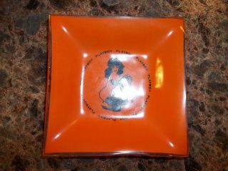 Vintage Playboy Club Orange Glass Ashtray Square Bunny Mid Century Hefner 60s 2