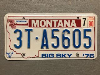 Vintage 1976 Montana License Plate Bicentennial Big Sky 3t - A5605 1990 Sticker