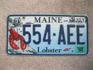 2012 Maine License Plate 554 - Aee - Lobster