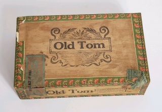 Vintage 1920s Old Tom Bridgeport Ct Wooden Cigar Box Union Made Factory 32