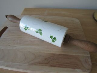 Antique Ceramic Flowered W/ Clovers 16 1/2 " Rolling Pin