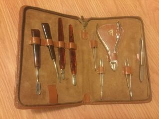 Vintage Noymer 9 Pc Manicure Set With Leather Case Made In Germany