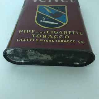 ANTIQUE VELVET PIPE TOBACCO TIN LITHO CAN VTG VERTICAL POCKET Pipe Cigarette 3