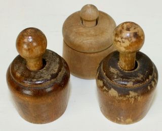 3 Small Vermont Vintage Butter Pat Molds Wooden Plunger Farmhouse Wedding Cater