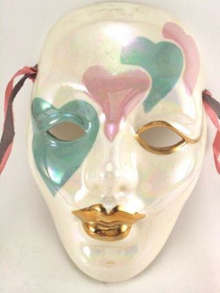 Ceramic Mardi Gras Wall Mask Jack Logan Signed Hearts On Face