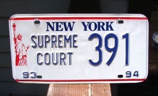 York Statue Of Liberty Supreme Court Judge License Plate 1993 1994 391