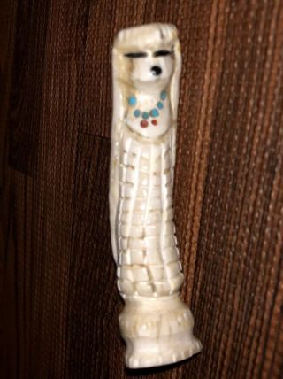 2.  9” High Zuni Carved Antler Corn Maiden Fetish Signed Maxx Laate
