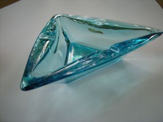 Retro Blue Glass Ashtray Mid Century Modern Design Cigarette Atomic Ashtray 6 "