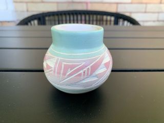 Vintage Navajo Pottery Vase Pastel Painted Signed