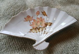 Porcelain Hand Painted Asian Fan Shaped Dish Plate