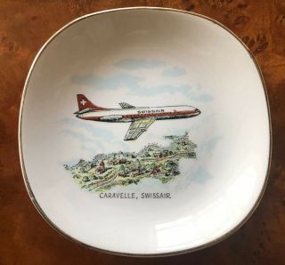 Vintage Caravelle Swissair Pin Dish Airline Plate By Squire