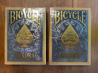 2 Decks Bicycle Aurora Playing Cards Premium Gold Silver Deck Poker Magic Tricks