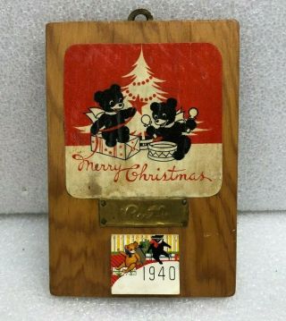 Vintage 1940 40 Calendar W/ Christmas Greeting On Wall Hanging Metal Plate Ruth