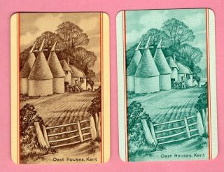 2 Single Swap Playing Cards Train Ads Oast Houses Kent English Railroad Vintage