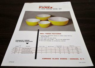 Vintage 1950s Pyrex 4 Piece Mixing Bowl Set Dealer Advertising Price Brochure Z1