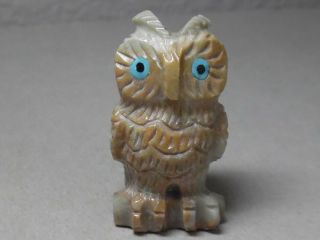 Zuni Fetish F - 2163 Picasso Marble Horned Owl By Christine Banteah