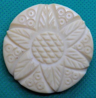 Vintage Bakelite Butter Embossed Floral Design Large Shank Button 1 5/8 "