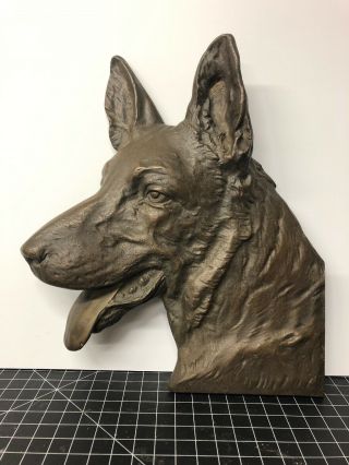 Vintage Bronze German Shepard Placque Wall Hanging Large 9x10”