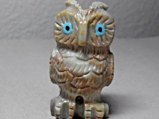 Zuni Fetish F - 2164 Picasso Marble Horned Owl By Christine Banteah