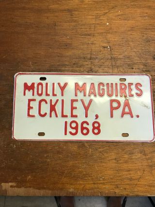 Vintage Metal Vanity License Plate Frame Molly Maguires Eckley Pa 1968