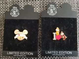Disney Wdw I Heart Pins Chip & Dale And I Heart Chip & Dale Limited Edition Set