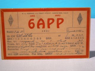 1926 Ham Radio Qsl Card - 6app,  Santa Ana,  Ca