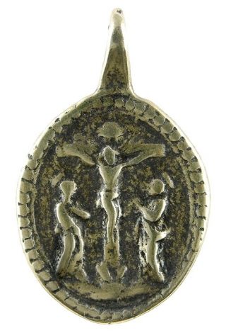 Christ On Cross At Mt.  Calvary Medal,  Bronze,  Cast From 18th C.  Italian